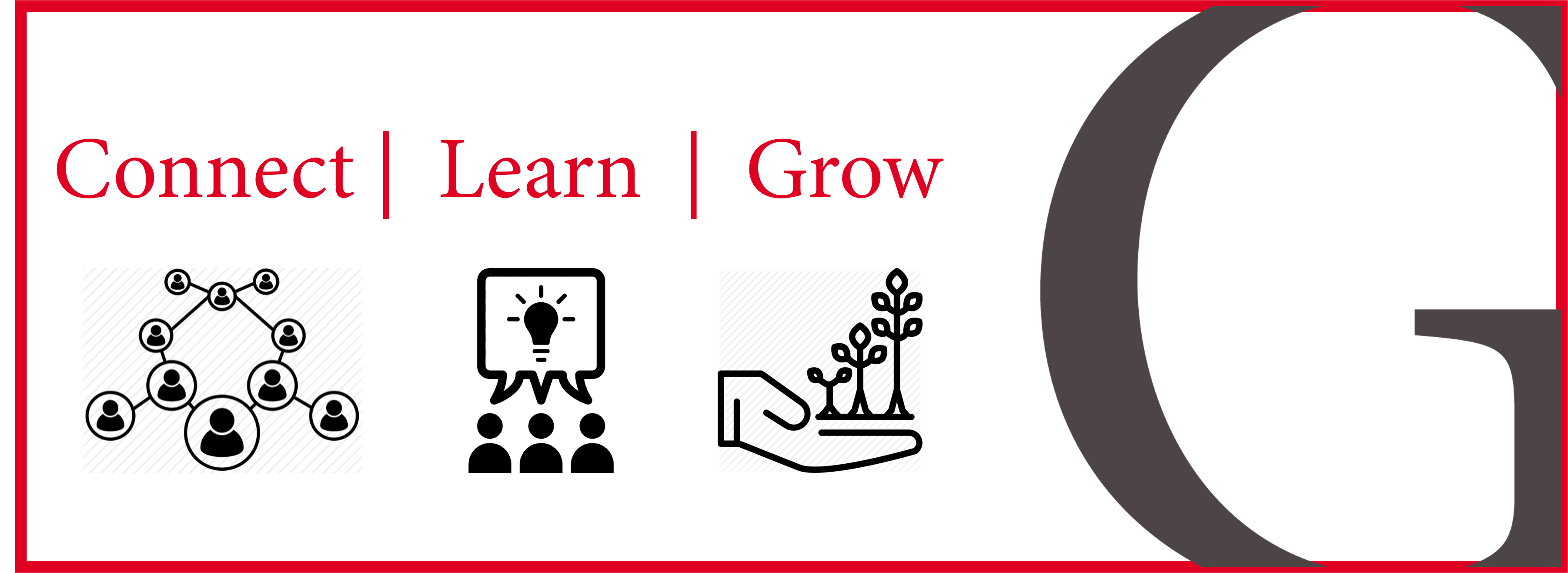 Connect, Learn Grow with icons